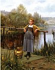 Young Girl by a Stream by Daniel Ridgway Knight